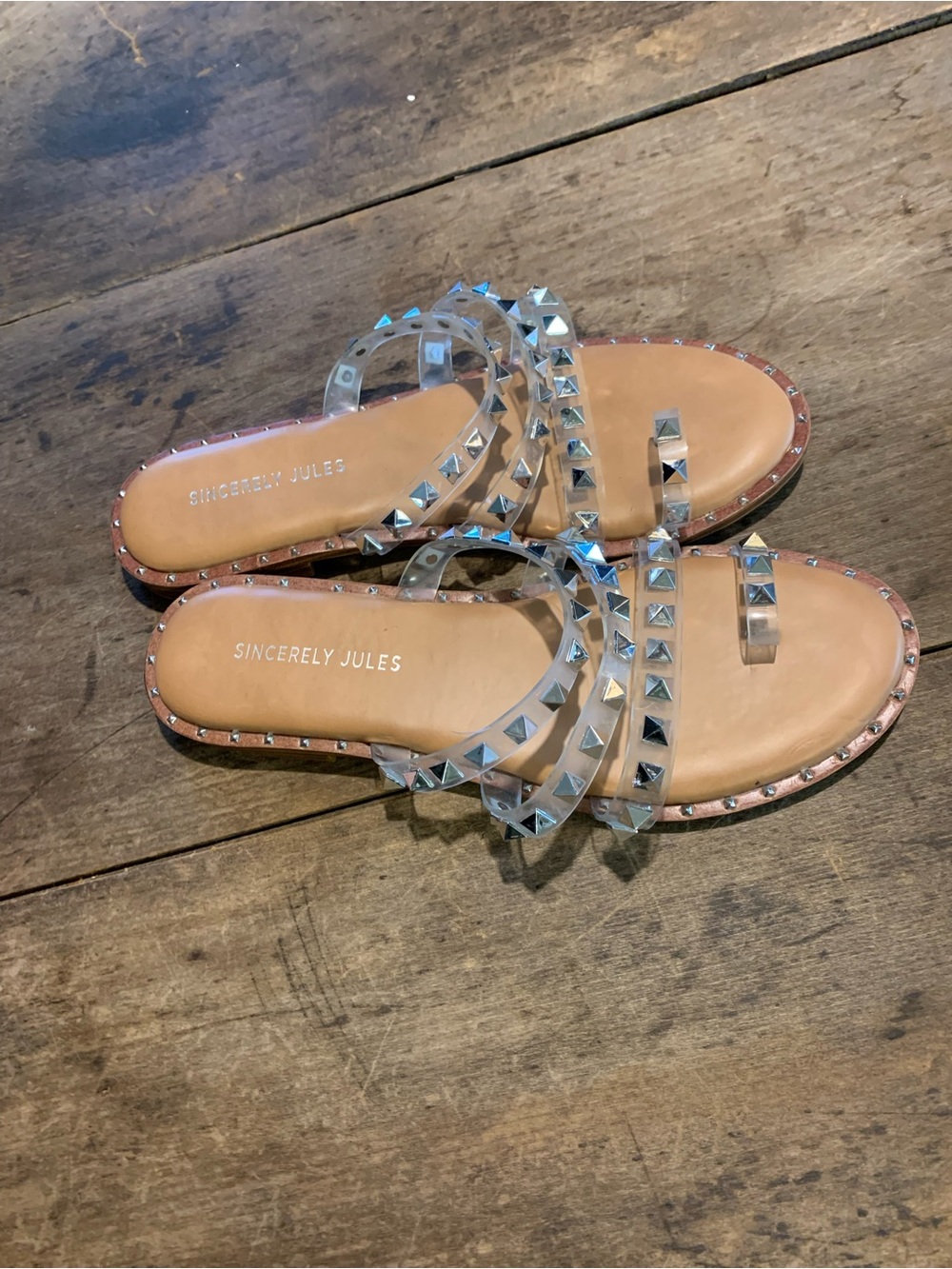 Sincerly Jules Tabbi Metallic Studded Multi-Strap Slide Sandals - Picture 5 of 13